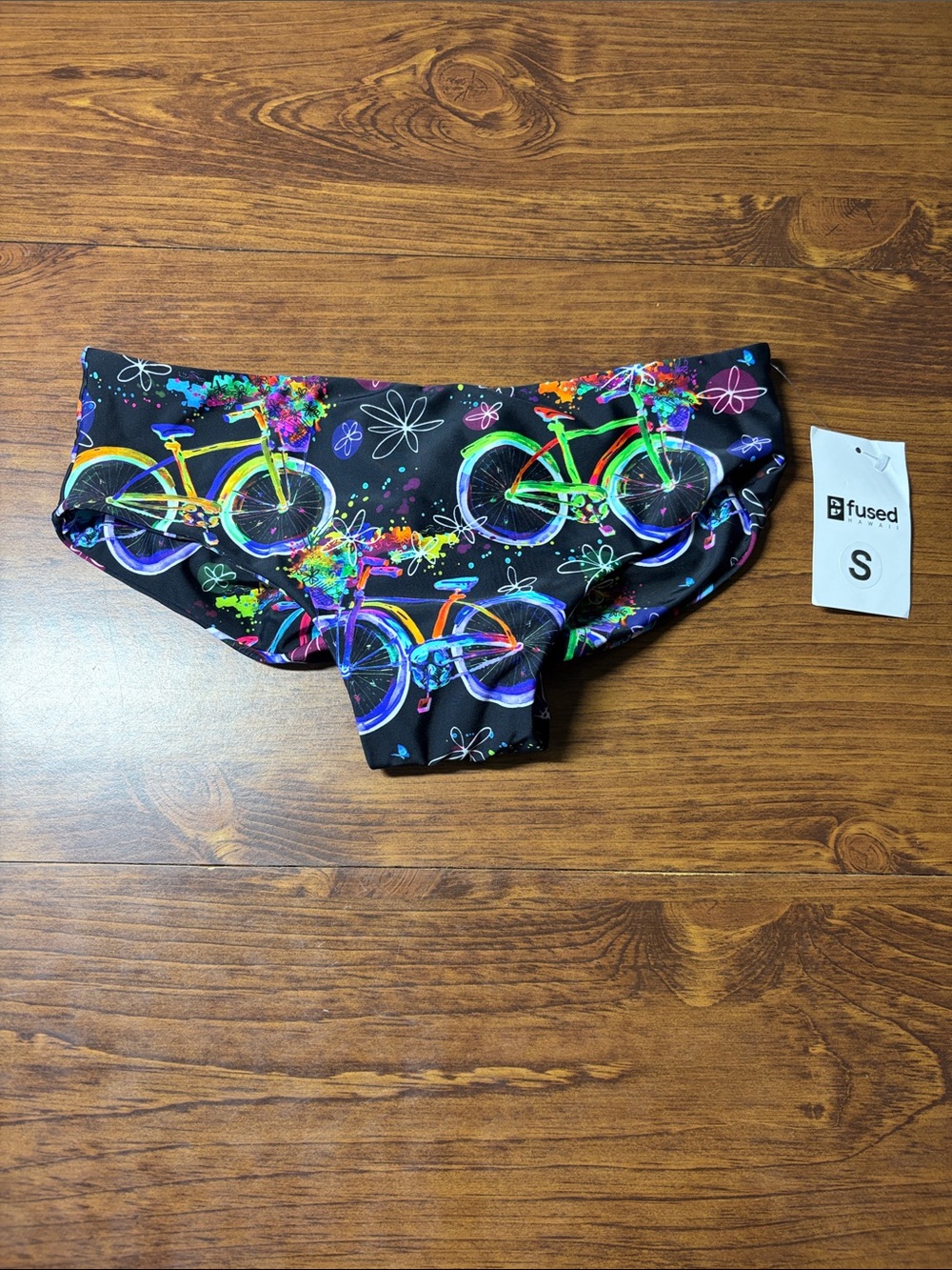 Neon Bicycle Print scrunch Bikini Bottoms - Black Multicolor
